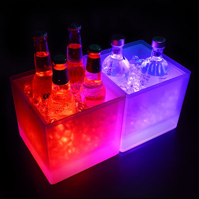 Moderner Quadrat LED Eisbehälter, doppelte Schicht Licht Champagnerbehälter transparent