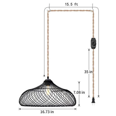 Bambus-Material Industrie-Stil Anhängerlampe mit Stecker und Schalter