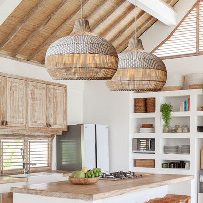 Bambus-Rattan-Hängeleuchte, Wicker-Deckenlampe für Innenhausdekorationen