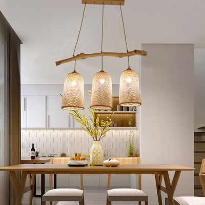 Dreiköpfige Rattan-Hängeleuchten, Restaurant Bambus-Lampe 3500K
