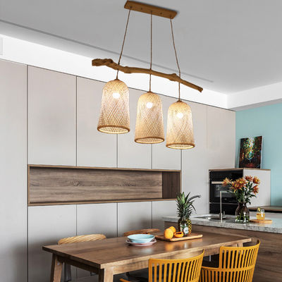Dreiköpfige Rattan-Hängeleuchten, Restaurant Bambus-Lampe 3500K