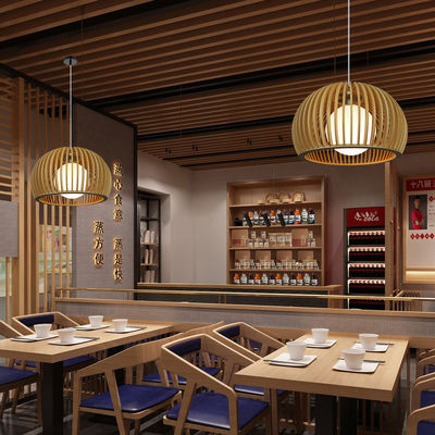 Moderne Massivholz-Kronleuchter, Anhänger Rattan Licht für Restaurant Wohnzimmer