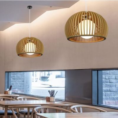 Moderne Massivholz-Kronleuchter, Anhänger Rattan Licht für Restaurant Wohnzimmer