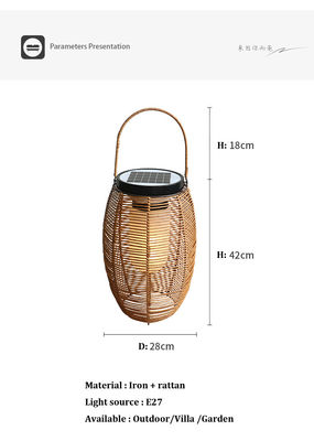 IP65 Rattan Gewebte Sonnenleuchten, 3500K Rattan Solarbetriebene Gartenlaterne