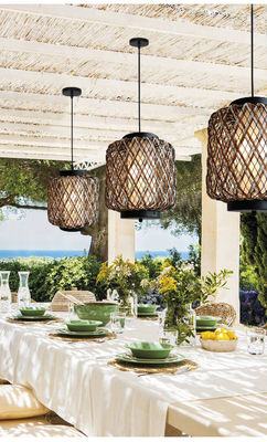 Dekoratives Rattan-Hängeleuchten, kleines Außen-Rattan-Kronleuchter, wasserdicht