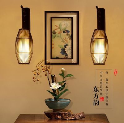 Chinesische Wandlampe aus massivem Holz - Hotel Bambus-Korridorlampe -Antike Bambus Laterne Wandlampe