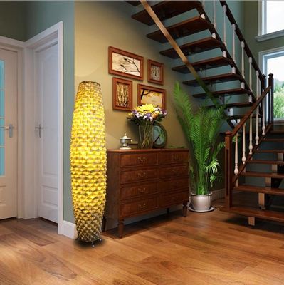 Bambus Woven Boden Rattan Lampe 3500K für Wohnzimmer Wohnzimmer