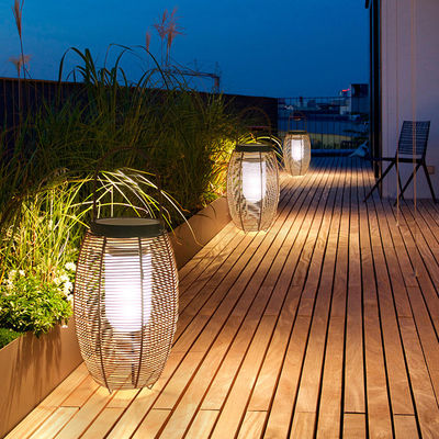 Außen Rattan Gewebte Sonnenlampen Laterne Wasserdicht Für Gartenlandschaft