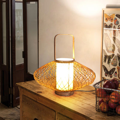 3500K warme weiße Rattan-Bambus-Tischlampe für Schlafzimmer-Schaltersteuerung