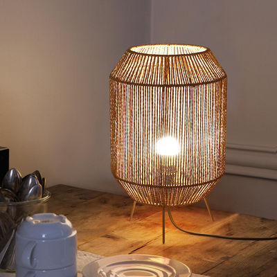 Vintage Twine Rattan Tischlampe, Handgefertigte Wabi Sabi Tischlampe Für die Familie