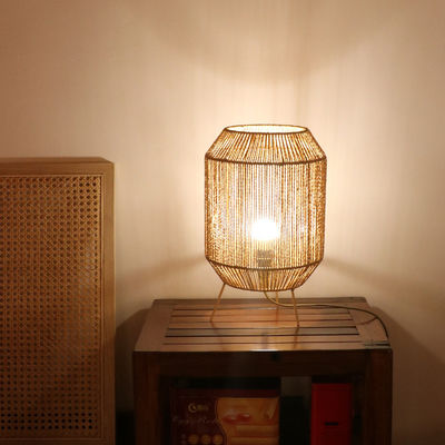 Vintage Twine Rattan Tischlampe, Handgefertigte Wabi Sabi Tischlampe Für die Familie