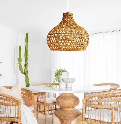 Wabi-Sabi Rattan Kronleuchter Kunstlampen Handgewebte Rattan Laterne für den Garten