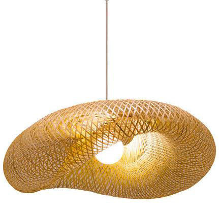 Bamboo Rattan Kronleuchter Anhänger Leicht handgewebter Stil mit verstellbarer Höhe für den Innenbereich