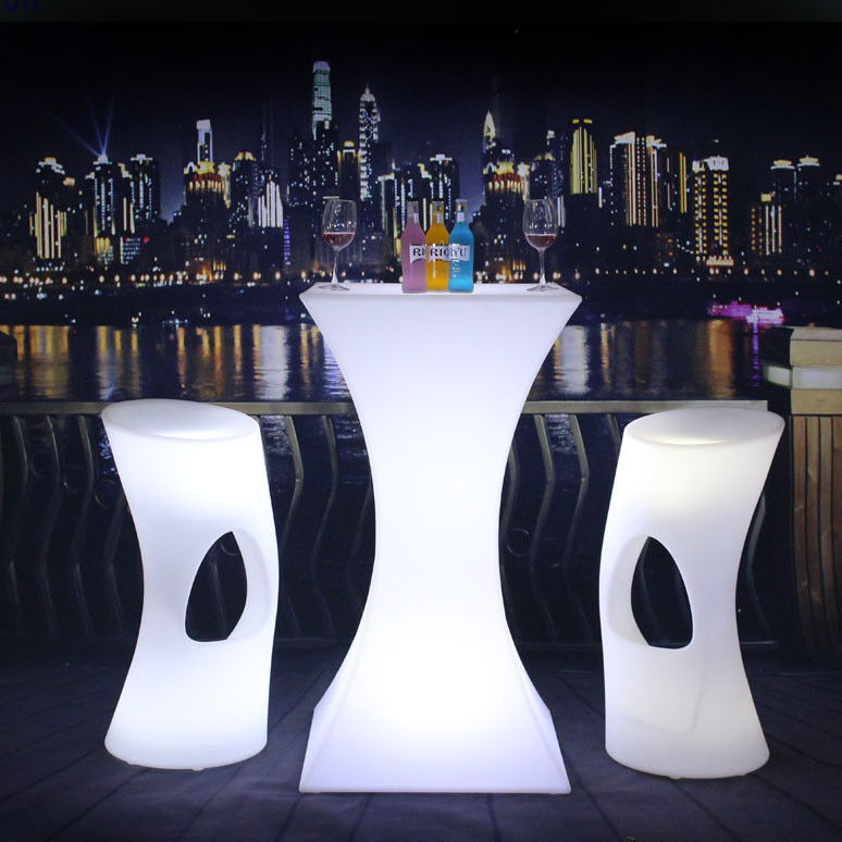 Modernes Design Quadrat Set hohe Bar Cocktail weiße PE Kunststoff LED Licht Bar Tisch